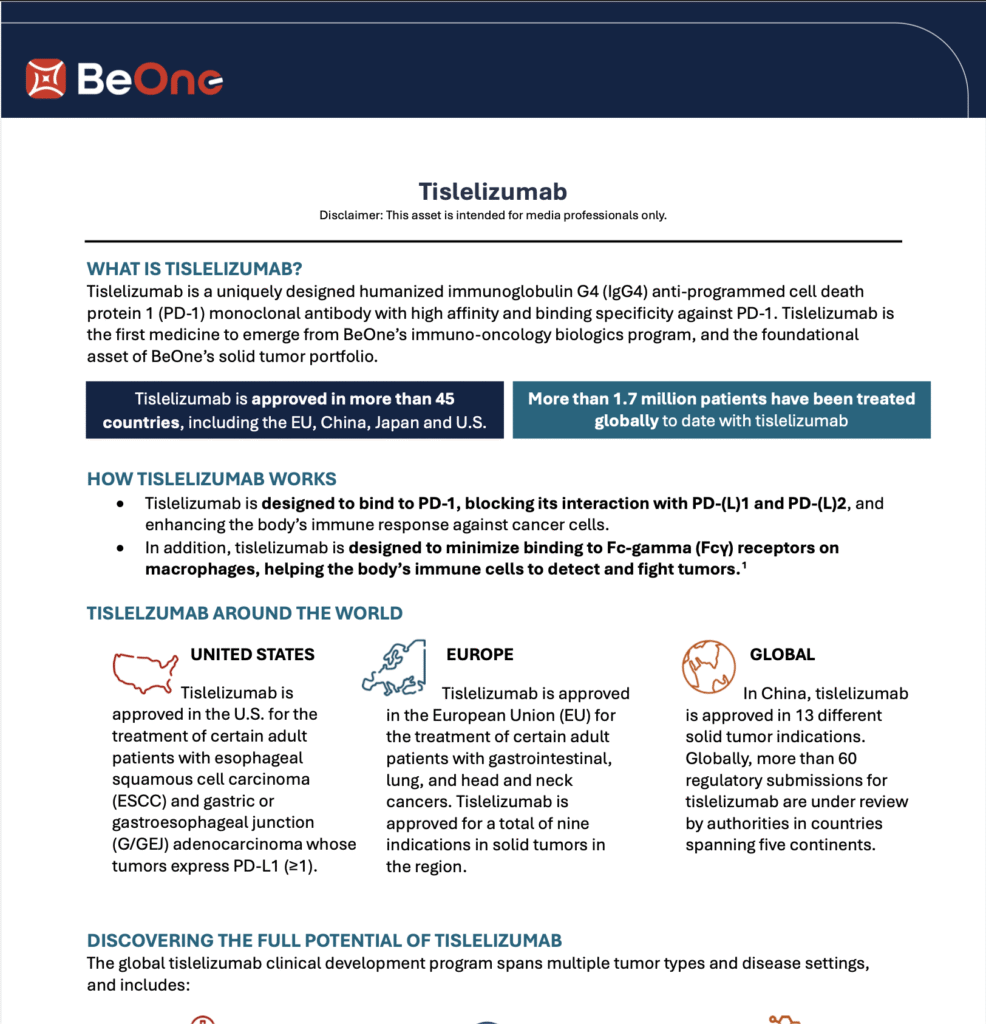 Global Tislelizumab Fact Sheet